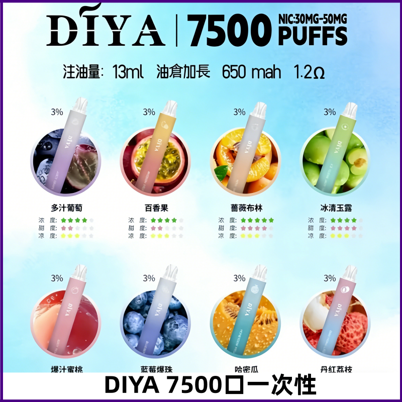 DIYA叮啞7500口拋棄式可充電大容量一次性電子煙